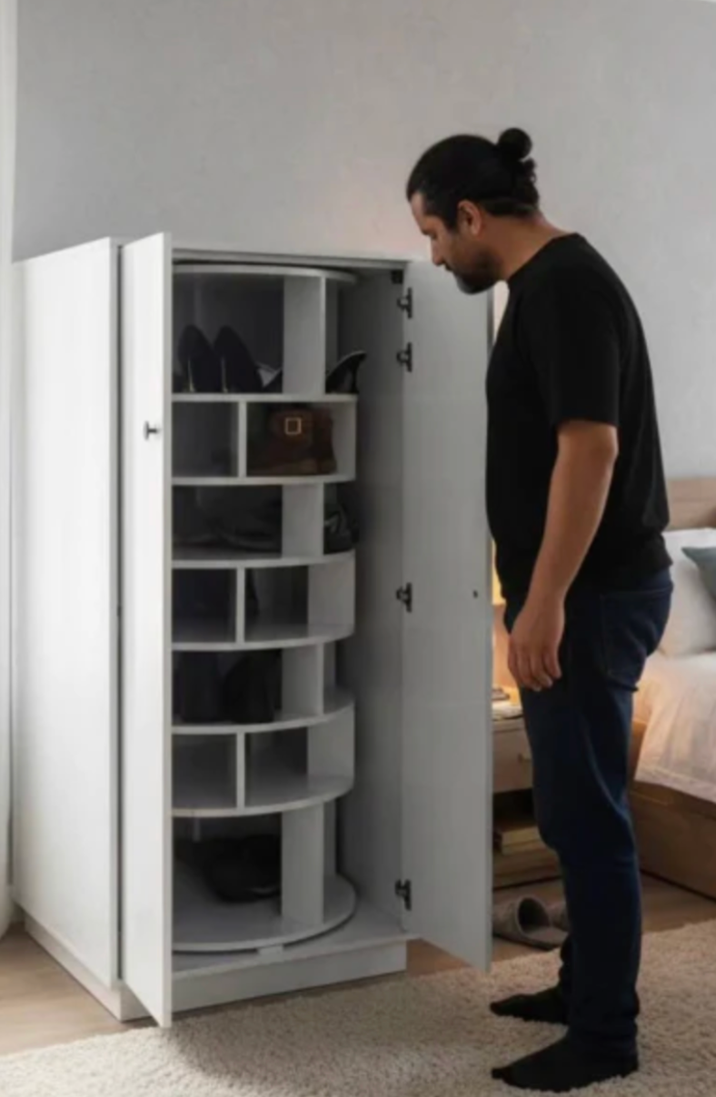 FENIRA™ EleganceSpin Shoe Tower – Modern 360° Organizer